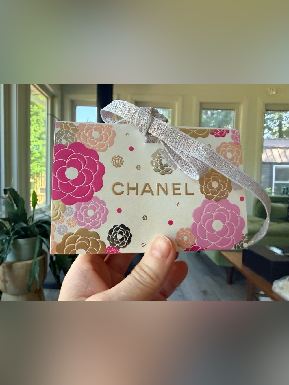 Miniature foldable, multi pastel color, Camellia box w iridescent purple ribbon